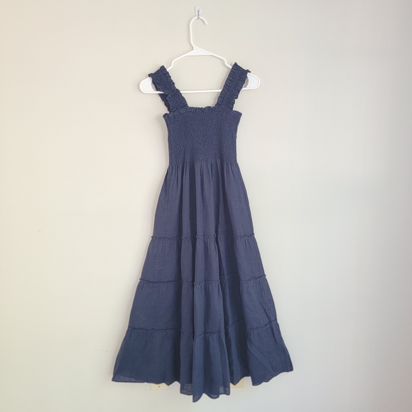 NWT Quince 100% European Linen Smocked Midi Dress, Deep Navy, XS - Picture 5 of 11